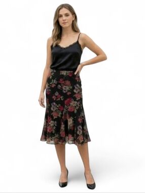 Lauren Ralph Lauren Floral Rose Feminine Chiffon Midi Skirt XL Trumpet Hem